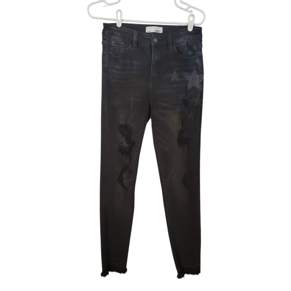 Vervet black star skinny distressed black jeans womens size 27